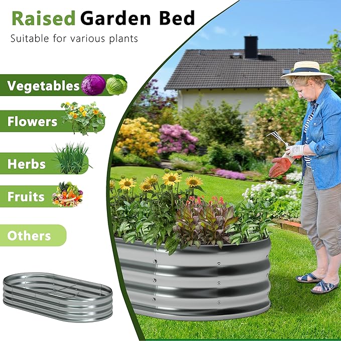 8x2x1ft(2 Pack) Galvanized Oval Raised Garden Bed,Outdoor Planter Box Metal Patio Kit Planting Bed for Vegetables Flowers Herb,Silver