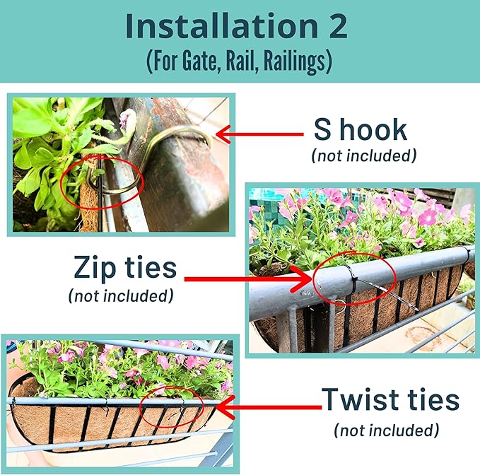 LaLaGreen Outdoor Wall Planter - 30 Inch, 2 Pack Black Metal Window Boxes Planters Attach to House, Large Flower Basket Deck Railings Hanging with Coco Liner Horse Troughs Fence Balcony Patio Porch