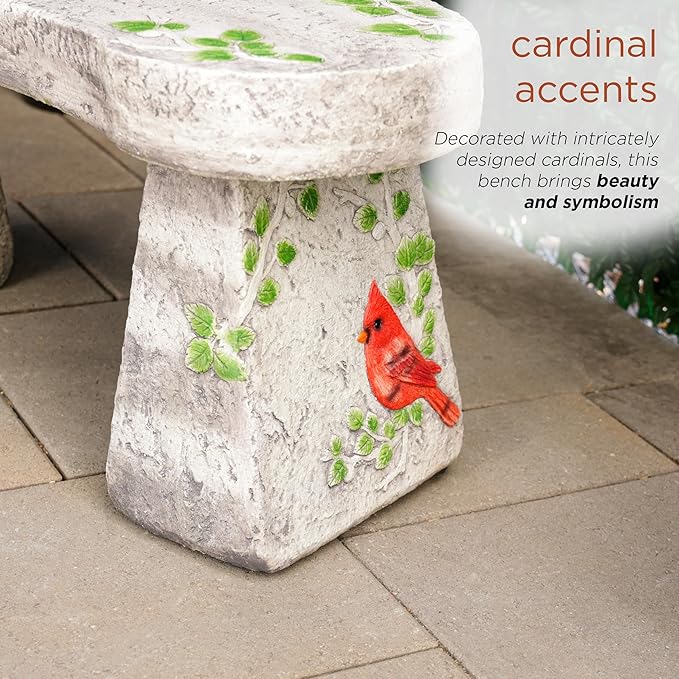 Alpine Corporation 37" Long Outdoor Memorial Bench with Sentiment When A Cardinal Appears, A Loved One is Near Garden Furnitures - Dirty White