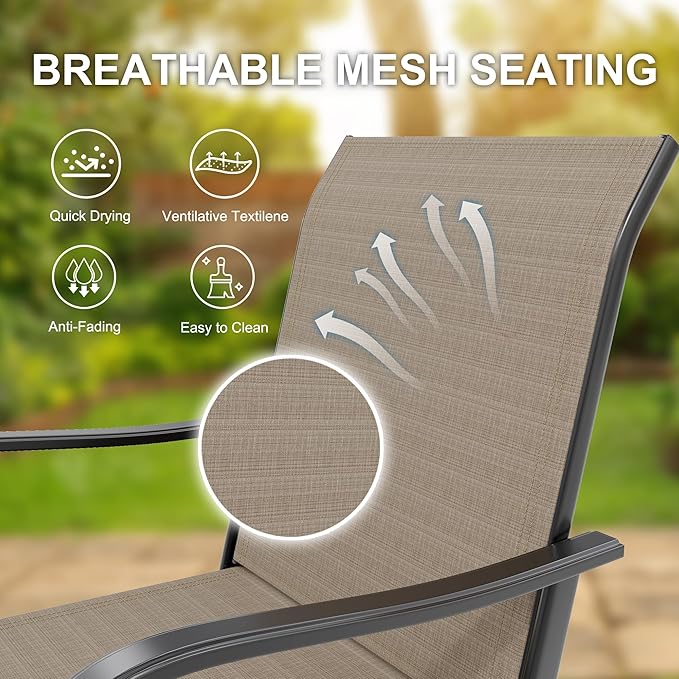 GarveeLife 4 Piece Outdoor Swivel Bar Chairs, Patio High Swivel Bar Stools, All Weather High Back and Armrest Patio Chairs, Outdoor Rotating BarChair Counter Height for Deck Lawn Garden Backyard
