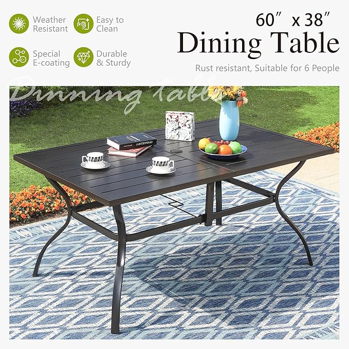 Sophia and William Outdoor Patio Dining Set for 6, Outdoor Table and Chairs, Removable Seat Cushions, 4 Fixed，2 Swivel Chairs, 60" Black Patio Dining Table,Red