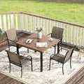 VICLLAX Outdoor Dining Set for 4, 5 Pieces Patio Dining Furniture Set with Umbrella Hole- 40.2" Patio Table and Chairs for Balcony, Garden and Deck, Walnut Tabletop
