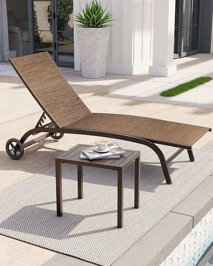 Crestlive Products Outdoor Side Table,Aluminum Rectangular Side/End Table, Small Patio Coffee Bistro Table for Outdoor Indoor (Brown)