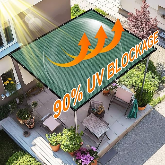 Artpuch 90% Sun Shade Cloth, 10 x 12 FT Pergola Shade Cover Canopy with Grommets, Sun Screen Fabric Tarp for Patio, Outdoor, Garden, Backyard, Green
