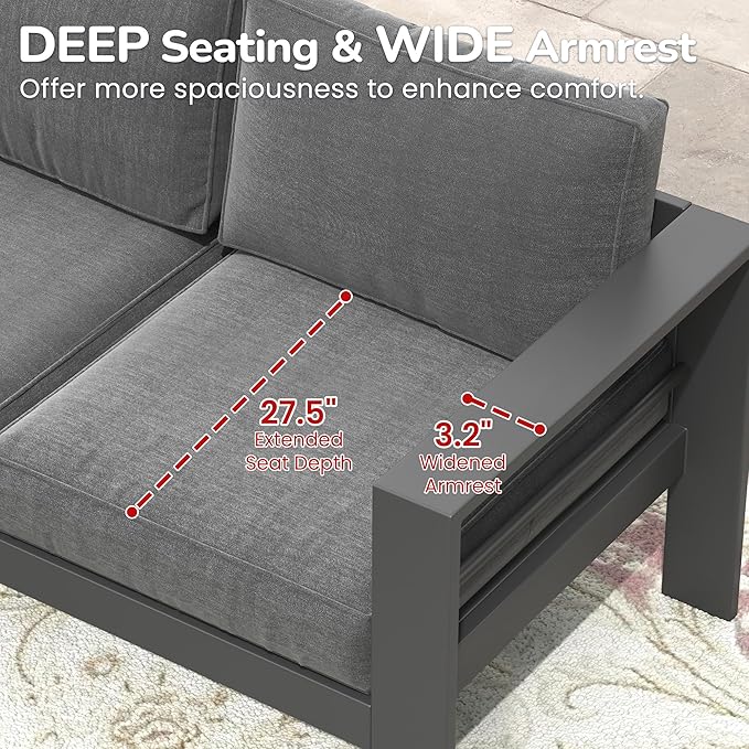 Solaste Outdoor Loveseat Aluminum Patio Furniture Sofa, All-Weather Metal Outdoor Couch with Cushions,Dark Grey