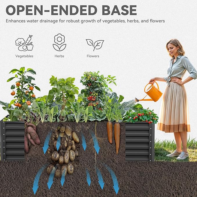 YITAHOME 6x3x2 ft 2pcs Galvanized Raised Garden Bed Kit, Large Metal Planter Box with Gloves & Support Rod, Outdoor Flower Bed for Plants Vegetables, Black