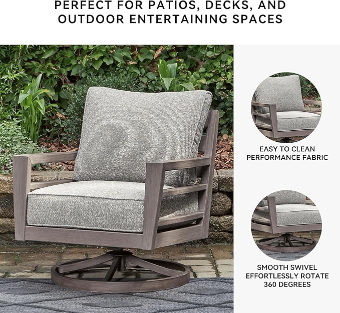 Signature Design by Ashley Hillside Barn Urban Nuvella Weather Resistant Fabric Outdoor Swivel Lounge with Cushion, Light Brown & Light Gray