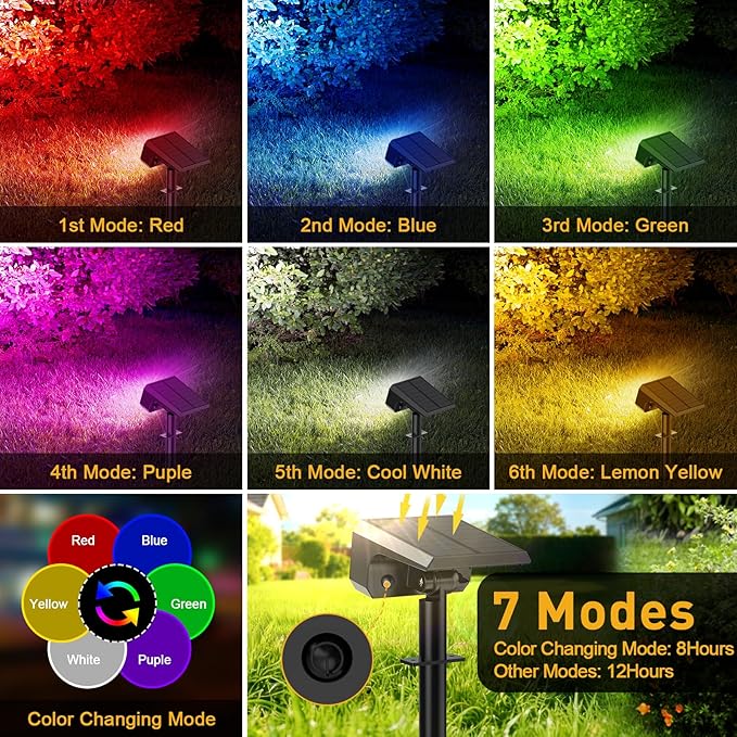 Solar Color Changing Spot Lights Outdoor Waterproof IP65, [12 Pack/32 LED/7 Modes] 2-in-1 Landscape Spotlights, Auto On/Off High Lumens Spot Lights for Outside Yard Garden Pathway Walkway