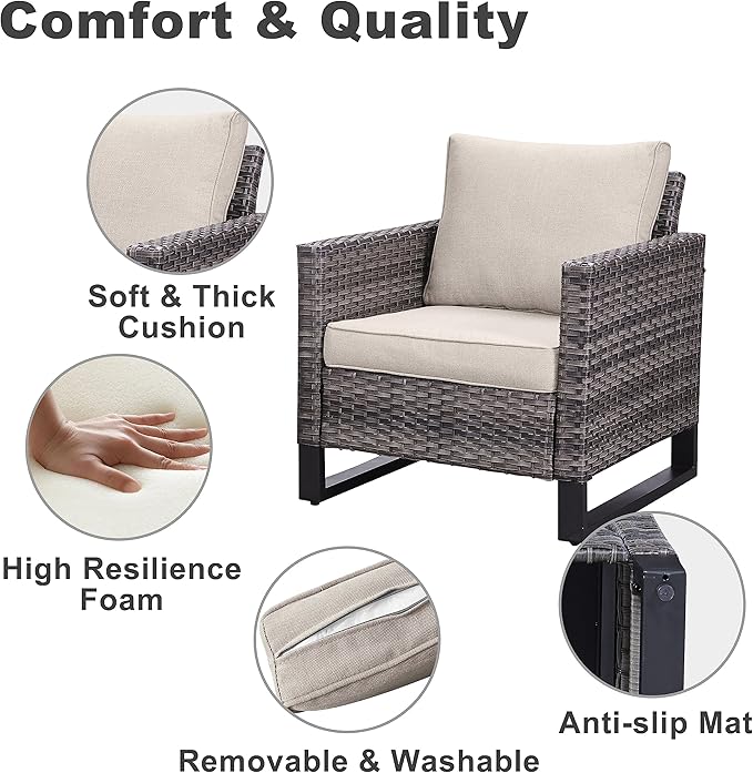 Belord Wicker Patio Furniture 5 Piece Outdoor Sofa Set, Oversize Outdoor Dining Chairs with Rattan Ottomans, Conversation Sets Patio Furniture Come with Removable Washable