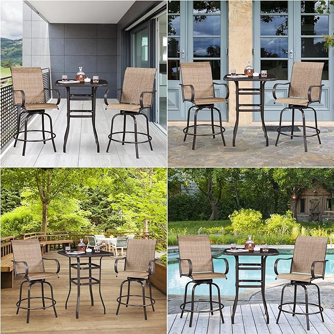 Yaheetech Patio Bar Table Tempered Glass, Height High Top Outdoor Pub Height Bistro Square Table for Paito Lawn Garden, Brown