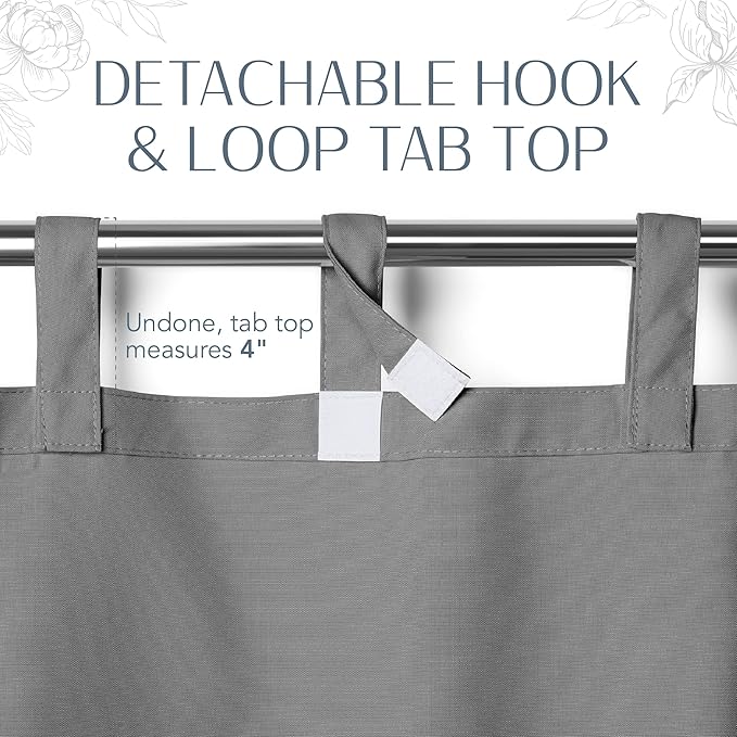 Elrene Home Fashions Matine Weatherproof Tab-Top Indoor/Outdoor Solid Color Curtain Panel for Porch, Pergola, Patio, Deck, 52”W x 84”L, Gray