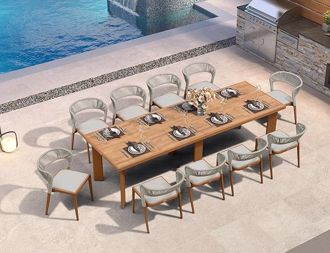 PURPLE LEAF 11 Pieces Outdoor Dining Set Patio Dining Furniture Aluminum Wicker Rattan Outdoor Dining Table and Chairs for Lawn Garden Backyard Brown