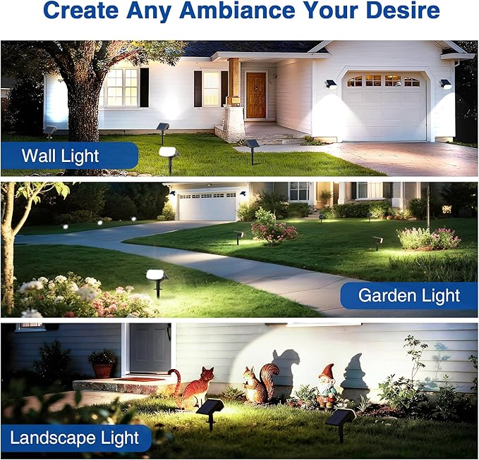 Solar Lights Outdoor Waterproof IP65, Super Bright LED with Lens, 6500K 2 Lighting Modes, Solar Powered Yard Garden Solar Spot Lights for Outside Landscape Auto On/Off -4 Pack