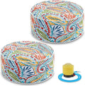 Juexica 2 Pack Outdoor/Indoor Inflatable Ottoman 21 x 9 Inch Paisley All Weather Round Footrest Stool with Handle Water Repellent Portable Footstool Pouf for Patio Garden Camping Home Deck Travel