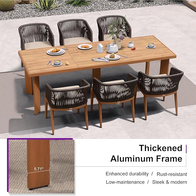 PURPLE LEAF 11 Pieces Large Outdoor Dining Set Patio Extended Upgrade Table and Chairs Set Aluminum Wicker Rattan Patio Furniture Set for Lawn Garden Backyard Brown