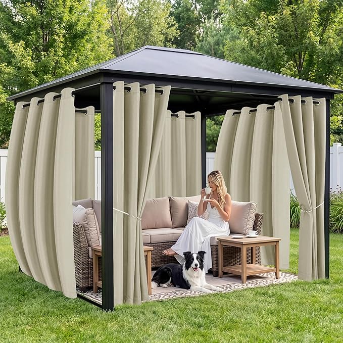 Outdoor Curtains for Patio Waterproof 6 Panels - Windproof, Privacy, Weatherproof Outside Drapes for Gazebo Pergola Porch, Grommet Top and Tab Bottom, 54x108 Inch, Taupe