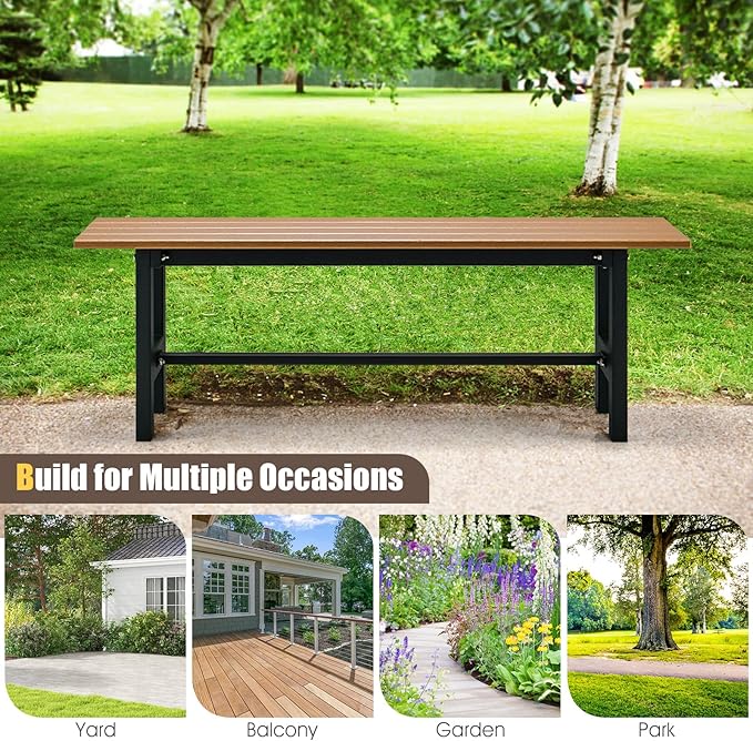 Giantex 2-Person Outdoor Bench Seat - Backless Patio Garden Bench, 47” Weatherproof Outside Chair with Slatted Seat, Metal Frame, 660 LBS Capacity, Dining Bench Chair for Yard, Park, Balcony, Brown