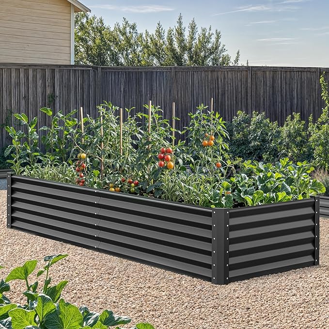 YITAHOME 6x3x1.5 ft Galvanized Raised Garden Bed Kit, Large Metal Planter Box with Gloves & Support Rod, Outdoor Flower Bed for Plants Vegetables, Black