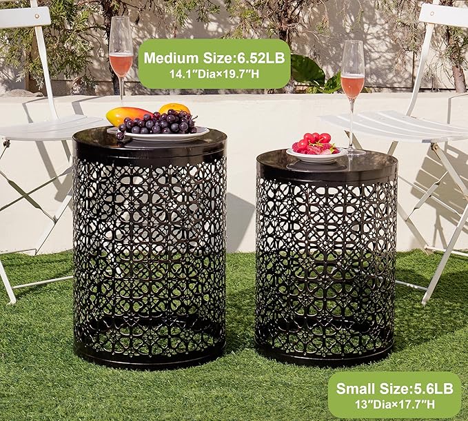 HFHOME Set of 3 Heavy-Duty Round End Table, Side Table, Coffee Table for Indoor Multifunctional Use, Outdoor Decorative Garden Stool Plant Stand-Bronze