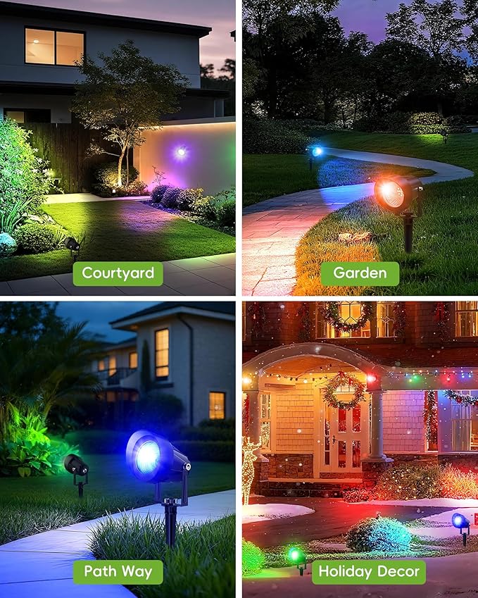 CORESLUX Smart RGBW Spot Lights Outdoor, Color Changing Warm White Landscape Lights with APP and Remote Control, Spotlight Waterproof for Garden Yard Patio Landscape, 4 Pack