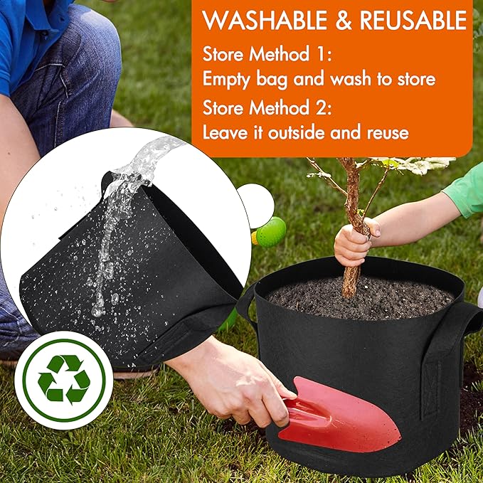 Gardzen 6-Pack 5 Gallon Grow Bags, Aeration Fabric Pots with Handles, Heavy Duty Cloth Pots for Plants