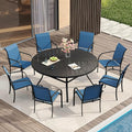 VICLLAX Patio Table and Chair Set of 8, All Weather Metal Round Outdoor Dining Furniture Set-53 Round Outdoor Table and Chairs, Black Tabletop