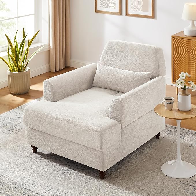 Chaise Lounge Accent Chair Indoor with Adjustable Backrest, Oversized Armchair for Living Room & Bedroom, Upholstered Mid-Century Reading Chair, Comfy Single Sofa Chair, Modern Living Room Chair