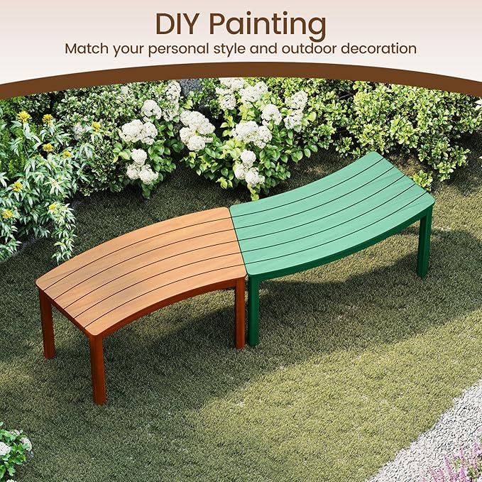 Tangkula Acacia Wood Outdoor Curved Bench Set of 4, Patio Garden Backless Fire Pit Bench with 1600 lbs Weight Capacity, Outside Seating Furniture for Front Porch, Deck & Backyard