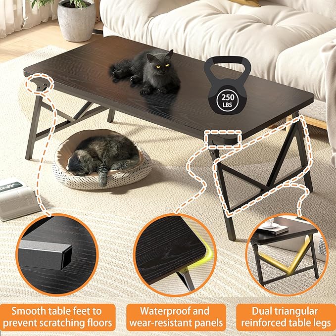 Folding Coffee Table, No Assembly Low Coffee Table, Floor Table Desk for Sitting on The Floor, Portable Floor Table for Living Room, Home, Caravan and Outdoor use, 39.4L‘ x 19.7W’ x 15.8H’