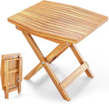 Melino Wooden Folding Outdoor Side Table 18x16x16 in, FSC Certified Acacia Wood Weatherproof Small Table for Patio, Porch, Pool, Backyard, Garden, Balcony & Deck - Natural
