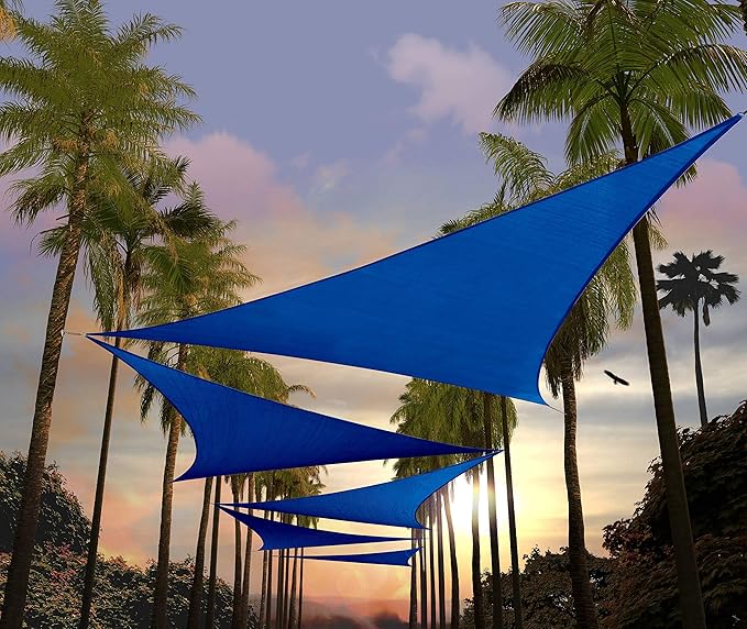 Amgo 18' x 18' x 18' Blue Triangle Sun Shade Sail UPF50+ Canopy Awning AGSLT, 95% UV Blockage, Water & Air Permeable, 200GSM Heavy Duty Commercial and Residential (We Make Custom Sizes)