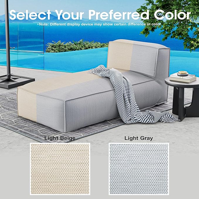 Outdoor Bean Bed Chair Sun Lounger, Outdoor Couch Sofa for Patio & Pool, Foam Filling Day Bed Furniture, Comfy Lazy Sofa for Outside, Water-Resistant Seating (Higher Back Light Beige, 70'' L)