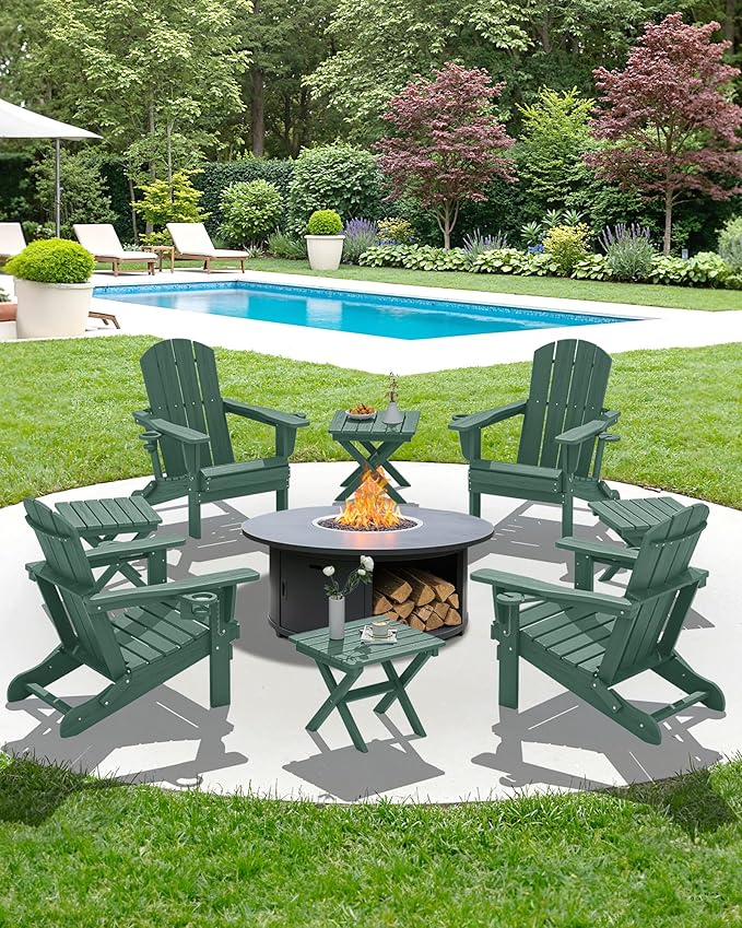 SERWALL Portable Folding Outdoor Side Table - Adirondack Style, HDPE Material, No Assembly Required, Outside End Table for Patio, Porch, Deck, Pool, Green