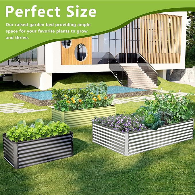 8x2x2FT Galvanized Raised Garden Bed,Galvanized Planter Boxes Outdoor, Large Metal Raised Garden Beds for Vegetables-Grey
