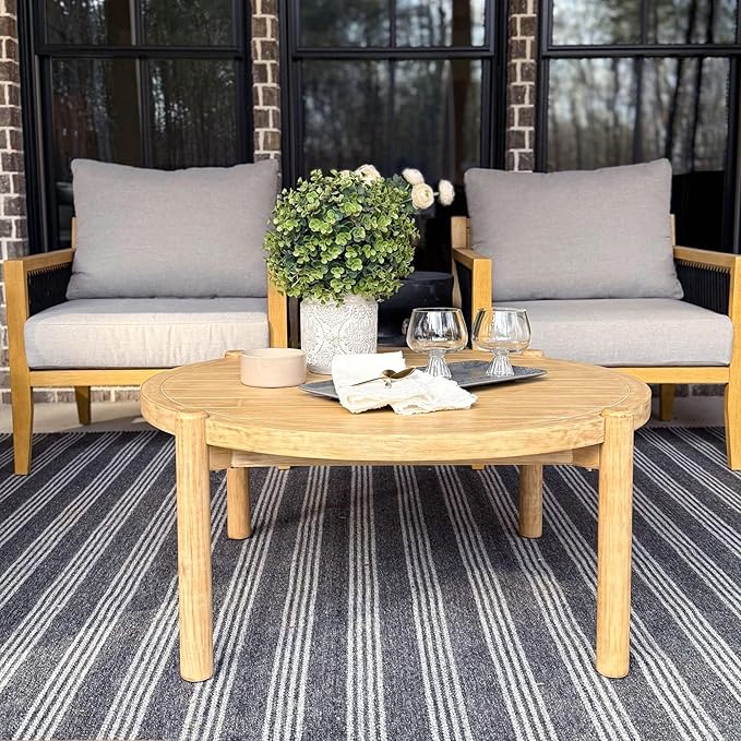Nathan James Bora Round Outdoor Coffee Table, Farmhouse Wood Coffee Table for Patio or Porch, Solid Acacia Wood