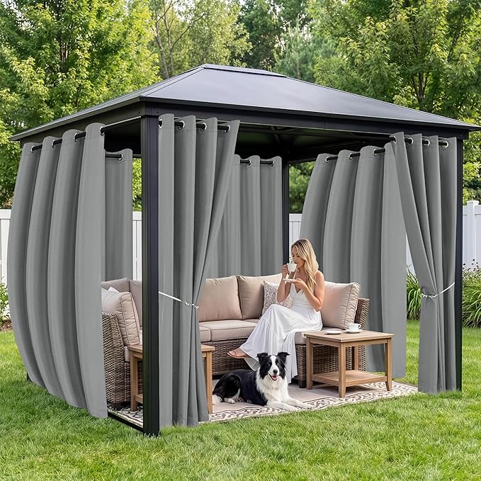 Outdoor Curtains for Patio Waterproof 6 Panels - Windproof, Privacy, Weatherproof Outside Drapes for Gazebo Pergola Porch, Grommet Top and Tab Bottom, 54x120 Inch, Grey