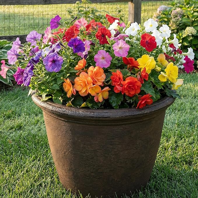 Sunnydaze 20-Inch Anjelica Large Plastic Pot for Plants - Outdoor Double-Walled Large Plastic Planter with Drillable Drainage Holes - Rust - 4pk