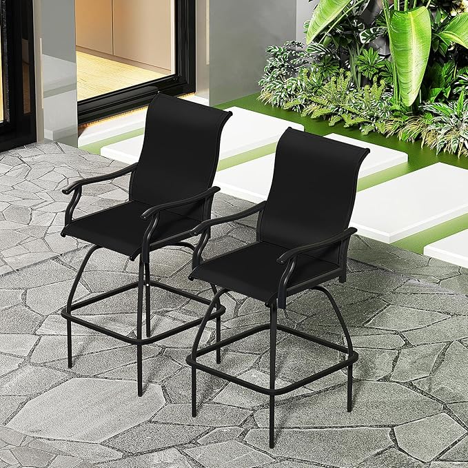 LEVELEVE Patio Bar Set 4pcs Swivel Bar Stools Outdoor Bistro Textilene Furniture Stability All-Weather Set (Black Fabric)