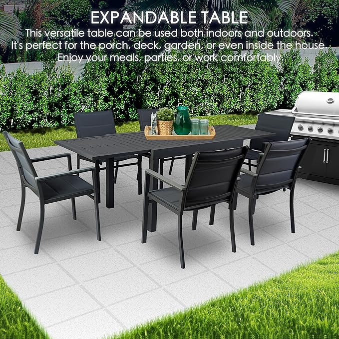 Kozyard Villa Expandable Patio Dining Table - Adjustable, Aluminum Outdoor Furniture for 4-6 Person, Perfect for Backyard, Porch, Deck, Garden - Dark Grey, 43"- 86"