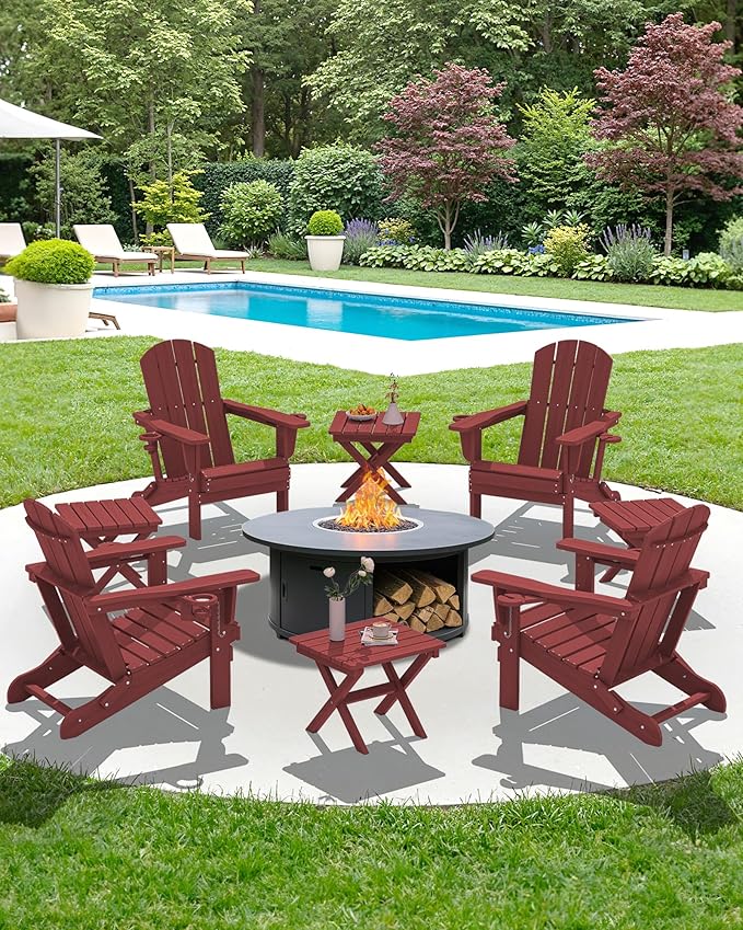 SERWALL Folding Outdoor Side Table Set of 2, Portable Adirondack Side Table, Red