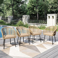 PHI VILLA Patio Wicker Chairs Set of 4, Outdoor Modern Brown Rope Rattan Chairs with Metal Legs & Cushions, Outside Dining Bistro Furniture for Deck, Porch, Backyard