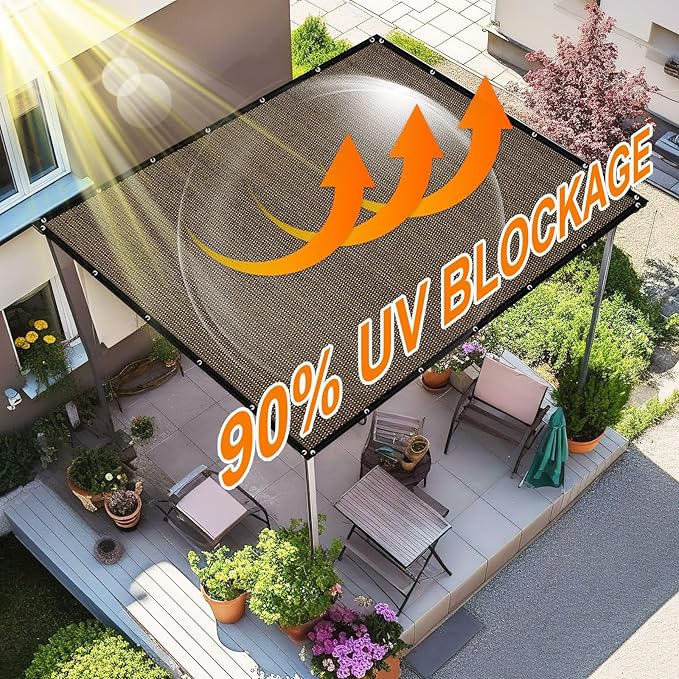 Artpuch 90% Sun Shade Cloth, 3 x 6 FT Pergola Shade Cover Canopy with Grommets, Sun Screen Fabric Tarp for Patio, Outdoor, Garden, Backyard, Mocha