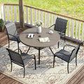 VICLLAX 5 Pieces Patio Dining Set for 4, Outdoor Furniture Set Includes 40.7" Round Patio Table and 4 Patio Stackable Chairs, Grey Wood Grain Tabletop and Grey Fabric