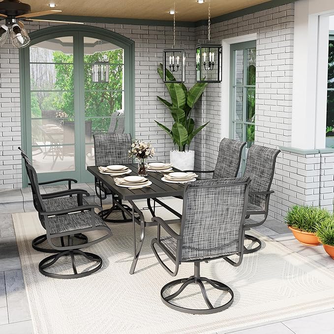 7-Piece Outdoor Dining Set, Patio Furniture Set with Textilene Swivel Chairs, Outdoor Table & 6 Chairs for Garden, Backyard, Poolside, Deck, Charcoal