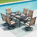 7-Piece Outdoor Dining Set, Patio Furniture Set with Textilene Swivel Chairs,Outdoor Table & 6 Chairs for Garden, Backyard, Poolside, Deck, Beige