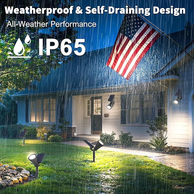 Solar Lights Outdoor Waterproof IP65,6500K Super Bright LED,2 Lighting Modes, Solar Powered Yard Garden Solar Spot Lights for Flag Landscape Auto On/Off-4 Pack