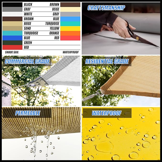 Royal Shade 20' x 20' x 20' Beige Triangle Sun Shade Sail Canopy Outdoor Patio Fabric Screen Awning RTAPT20 - UPF50+ 95% UV Blockage, Heavy Duty, Water & Air Permeable (We Make Custom Size)