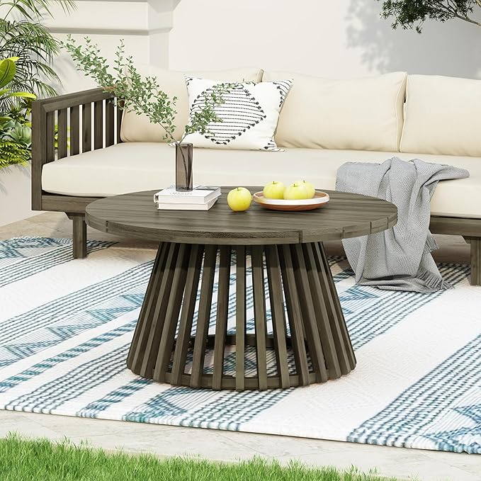 Christopher Knight Home Claremont Patio Sofa and Coffee Table Set, 2 Piece Outdoor Patio Furniture Set with Cushion, Acacia Wood 3 Seater Outdoor Sofa Daybed and Coffee Table Set, Dark Grey+Grey