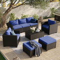 Aoxun 8 Piece Outdoor Patio Furniture Set 7 Seats, Outdoor Sectional with Thick Waterproof Cushions & Storage Coffee Table, Patio Conversation Sets for Garden,Backyard, Porch, Balcony, Deck, Blue