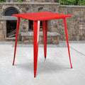 EMMA + OLIVER Commercial Grade 31.5" Square Red Metal Indoor-Outdoor Bar Height Table